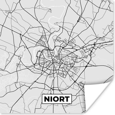 Poster Frankrijk - Plattegrond - Kaart - Niort - Stadskaart - 100x100 cm XXL