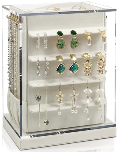 Rotatable Jewellery Storage Box with 5 Drawers - Large Vertical Organizer in Beige