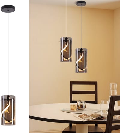 NETTLIFE LED Hanglamp - Vintage Eetkamer Hanglamp - Glazen Kap - 1 Lichts - 11W - 3000K Warmwit - Rookgrijs - Retro Hangende Verlichting - Voor Woonkamer Eetkamer Keuken Gang