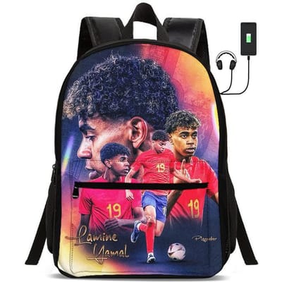 Kinderschooltassen voor Student Rugzak L-Lamin Yamal Sport Boekentas Kinderen Cadeau Voetbalster Rugzak met USB-interface Tas