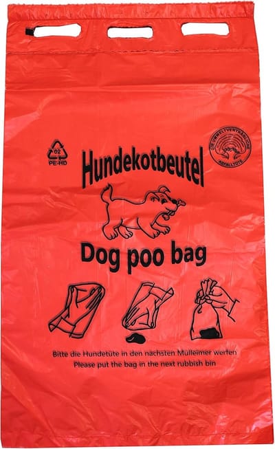Hondenafvalzakken - Poepzakjes - Hondenuitlaten - Afbreekbaar materiaal - 20x32 cm - Rood bedrukt