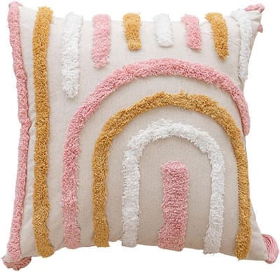 Famanu - Sierkussenhoezen regenboog set 2, katoen linnen mix, zachte decoratieve kussenslopen voor kinderkamer en woonkamer
