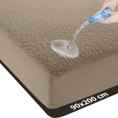 Waterdichte Matrasbeschermer 90x200 - LitaLente - katoenen Matrasbeschermers - Matrasbeschermer 90x200 - Hoeslakenbadstof Matrasbeschermhoezen - Antibacteriëel - Rondom Elastiek - Taupe - Waterdichte Matras Beschermer Incontinentie Matrasbeschermer