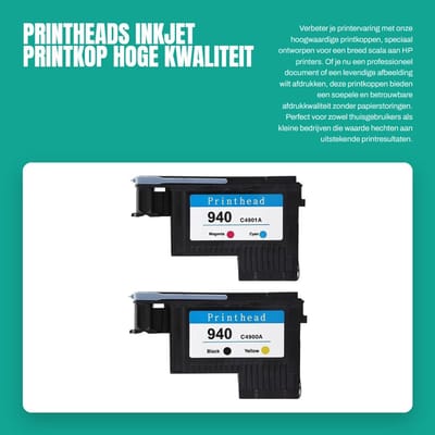 Dailygoods- Printkoppen Professionele Kwaliteit - Compatibel met HP 940 - Glad/Stabiel - Inkjet Printkoppen - CMYK - Afmetingen 90 x 60 x 20 mm - Inkjetkop