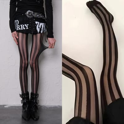 2 Paires Collants Rayés Printemps Été Sexy Femmes Collants Noirs Transparents Nylon Hauts Cuisses Bas Anti-Accroc Collants Fins Articles de Bonneterie One Size gray