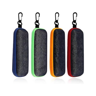 Brillenkoker - 4 Stuks - Brillendoos - EVA - Brillenetui - Brillenhoes - Opbergdoos - Draagbare bescherming - Uniseks - Universele - Met ritssluiting en karabijnhaak - Voor brillen, zonnebrillen, leesbrillen - 163*68*38mm - Rood/Blauw/Groen/Oranje