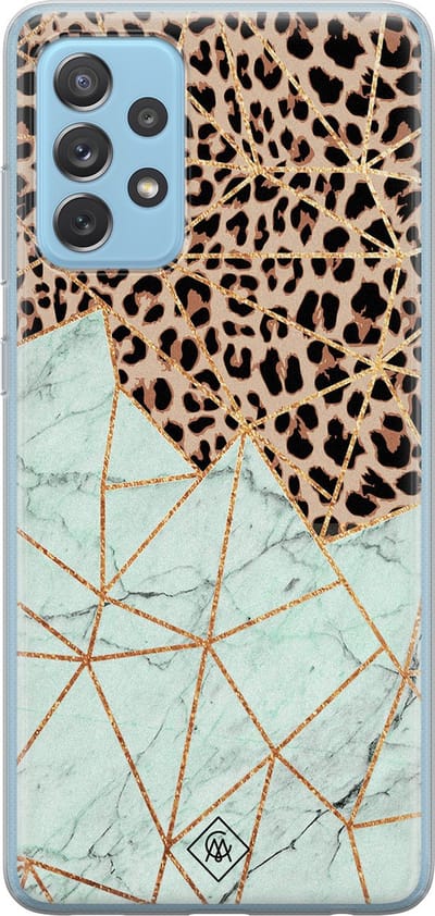Casimoda® hoesje - Geschikt voor Samsung A52 (5G) - Luipaard Marmer Mint - Backcover - Siliconen/TPU - Bruin