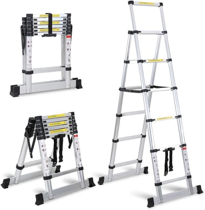 Telescopische Ladder - Dubbele Ladder - Klus Werk - Veelzijdig Verstelbaar - 1.7m 2m - Aluminium