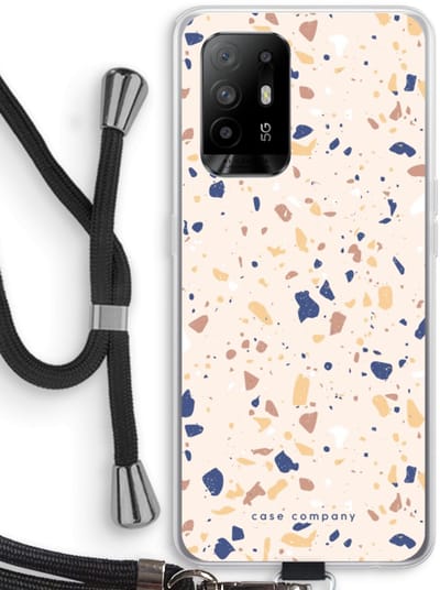 Case Company® - Hoesje met koord geschikt voor Oppo A94 5G hoesje met Koord - Terrazzo N°23 - Telefoonhoesje met Zwart Koord - Bescherming aan alle Kanten en Over de Schermrand