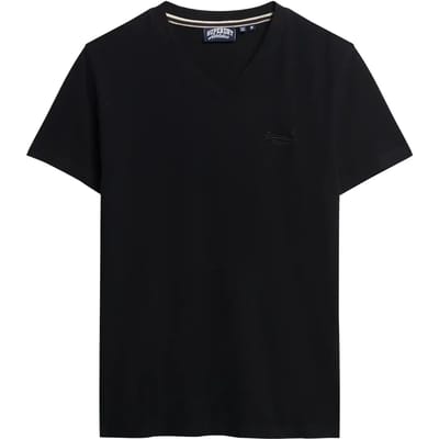 Superdry - T-shirt van biologisch katoen met V-hals en geborduurd logo - Heren - T-shirts