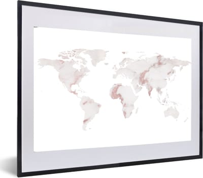 Poster in lijst - Fotolijst 60x40 cm - Posters - Wereldkaart - Marmer - Koper - Posterlijst zwart - Decoratie - Wanddecoratie woonkamer - Muurdecoratie slaapkamer