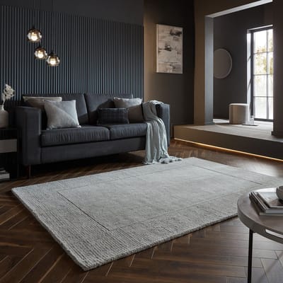 Flycarpets Tuscany Modern Wol - Effen - Kader Vloerkleed - Lichtgrijs - 200x290 cm