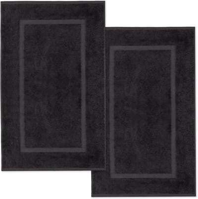 Lavea® Set van 2 badmatten 50x80 cm, zacht en absorberend – 100% katoen, wasbare badkamermatten – ideaal als douche- of badmat – Zwart