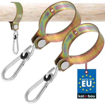 KOTARBAU® 2 Stuks Schommelhaak met Karabijnhaak, Verzinkt Staal, ⌀ 100 mm, Goud, Schommelhaak, voor Houten Balken, Schommelhaken, Schommel Hanger