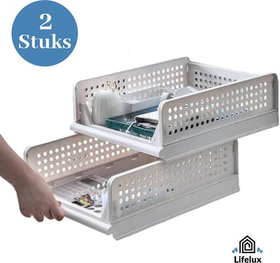 LifeLux Multifunctionele Kledingkast Organizer Lades / keuken & badkamer organiser – Set van 2 | Uitschuifbare en Stapelbare Opbergboxen voor Kleding, Accessoires & Meer