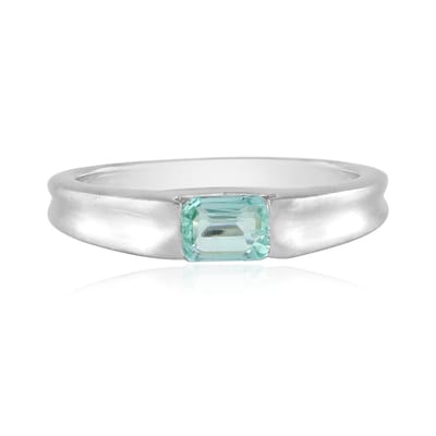 Cavill - Zilveren Ring met 0 446 ct Octagonale Paraiba Smaragd - 925 Sterling Zilver Geplatineerd - Elegant Blauwgroen Filigraan Bezelzetting Ring