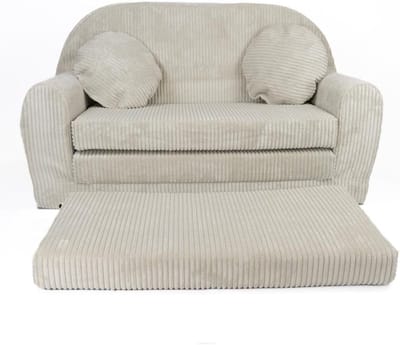 Kinderbank Uitklapbaar - Zitbank Kinderkamer - Spelen en Slapen - Eenvoudig te Reinigen - 100 x 60 cm - Beige