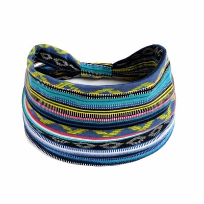 Blauw multicolor elastische haarband dames – brede stoffen hoofdband met patroon – kleurrijke modieuze haarband voor dagelijks gebruik, yoga en festivals