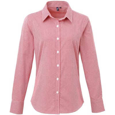 Premier Dames/dames Microcheck Shirt met lange mouwen (Rood/Wit)