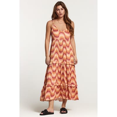 Shiwi Sicily Dress Groovy Wave Frozen Choco Brown Maat: M | Midi Jurken Outlet | Dames | Roze