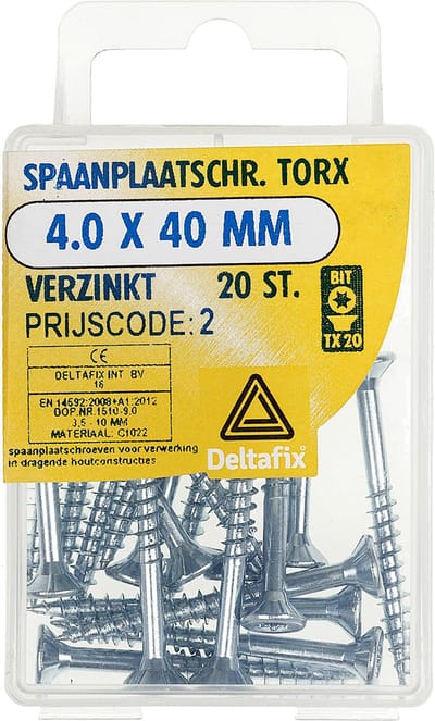 Deltafix spaanplaatschroef platkop / torx / met nibs / type 17 snijpunt verzinkt 4.0 x 40 mm 20 st.