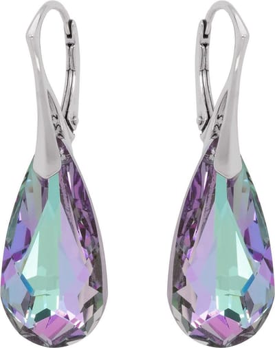 DBD - Zilveren Oorbellen - Druppel - Swarovski Kristal Elements - Groen Blauw Roze - 24MM - Anti Allergisch