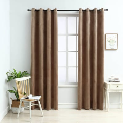 vidaXL - Gordijn - verduisterend - met - ringen - 2 - st - 140x175 - cm - fluweel - beige