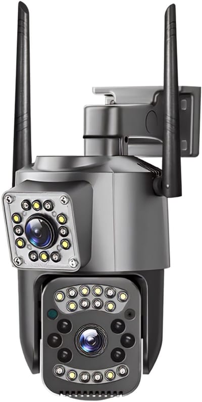 Leba Beveiligingscamera Voor Buiten en Binnen - 360° Draaibare Camera met Nachtzicht - 4MP Dubbele Lens - Bewegingsdetectie & Alarm - WiFi - Tweerichtingsaudio - Camerabewaking