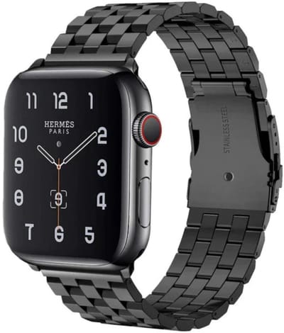 Stravo Tank Vijf-delige Horlogebandje Met Veiligheidssluiting Geschikt voor Apple Watch 42mm (Series 11/10), 41mm (Series 9/8/7), 40mm (Series 6/5/4/SE 1/2/3), 38mm (Series 3/2/1) - High-end Zakelijke en Casual RVS Bandje - Zwart