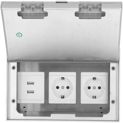 ONF3 - Verzonken Vloeruitlaatdoos - Waterdicht - Roestvrijstaal - 2 USB-poorten - Veilig gebruik - Flexibel ontwerp - Geschikt voor interieur - ...