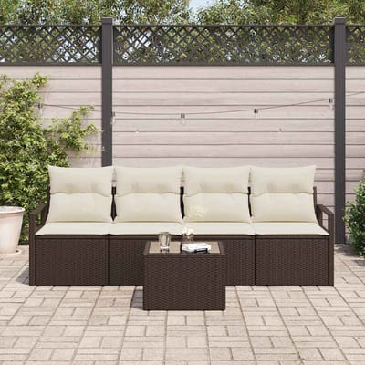 vidaXL - Bankstel - 5 - st - 4-Aantal - zitplaatsen - Bruin - en - Crème - poly - rattan
