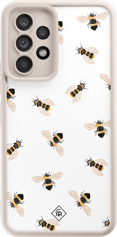 Casimoda® hoesje - Geschikt voor Samsung Galaxy A52 5G - Bee Happy - Zwart TPU Backcover - Geen opdruk - Wit