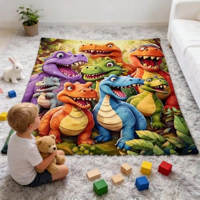 Superzachte dinosaurusdeken 150 x 130 cm, fleece knuffeldeken voor kinderen, perfect als cadeau voor bed en bank, ideaal voor jongens en meisjes