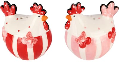 Dekoratief | Duo peper/zout kippetjes, wit/roze/rood, keramiek, 8x6x8cm | A260404