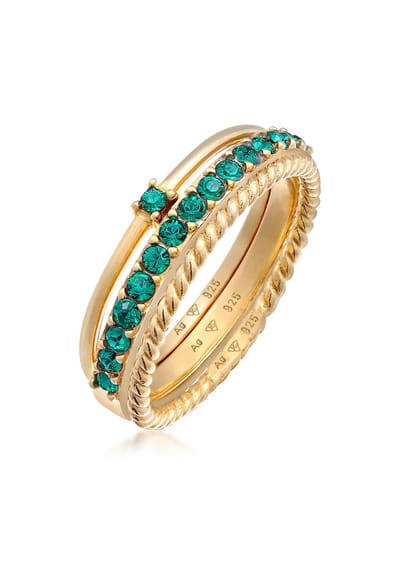 Elli - Ring - Dames Solitaire Memoire Set met Glaskristallen in 925 Sterling Zilver Verguld - Dames