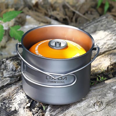 Lixada 750ml 900ml 1100ml Ultralicht Titanium Pot Watermok Beker met Deksel en Opvouwbaar Handvat Outdoor Kamperen Koken 900ml