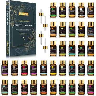 MAYJAM 35-delige cadeauset met essentiële oliën voor aromatherapie-diffusers, huidverzorging, spa-massage, ontspanning, doe-het-zelf kaarsen en zeep maken 35pcs/set