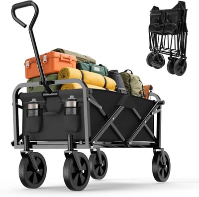 SNJY® Bolderkar Opvouwbaar - Strandkar - Boodschappenkar - Tot 100 KG - 50D x 102B x 114,5H cm - Zwart
