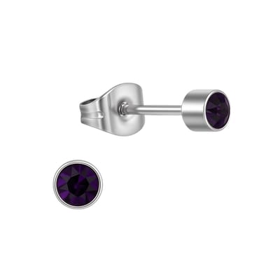 Aramat Jewels | Oorbellen | Amethist paarse kristal oorstekers – 4mm RVS | | | |4mm | Staal | Kinderen, Volwassenen | Verkleurd niet