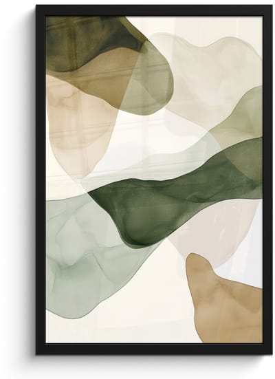 Poster in lijst - Fotolijst 40x60 cm - Posters - Japandi - Abstract - Groen - Posterlijst zwart - Decoratie - Wanddecoratie woonkamer - Muurdecoratie slaapkamer