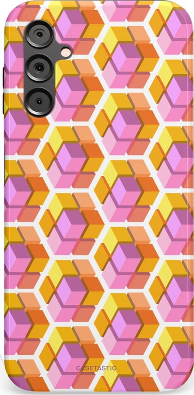 Casetastic Hoesje Geschikt voor Samsung A14 (5G/4G) - Stijlvolle Beschermende Duo-layer Case - Pastel Hex Kunst
