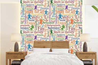 Behang - Fotobehang Patroon - Sport - Alfabet - Quotes - Breedte 220 cm x hoogte 240 cm