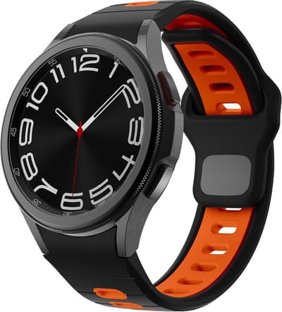 Siliconen bandje - geschikt voor Samsung Galaxy Watch 7 / Watch 6 / Watch 6 Classic / Watch 5 / Watch 5 Pro / Watch 4 / Watch 4 Classic / Watch FE - zwart-oranje