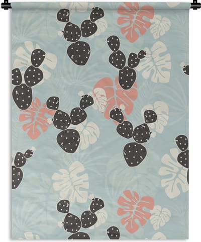 Wandkleed - Wanddoek - Cactus - Monstera - Patronen - Pastel - Hawaii - 90x120 cm - Wandtapijt