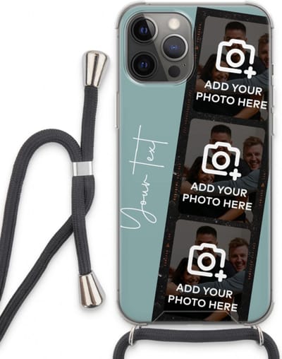 Gepersonaliseerd - Case Company® - Hoesje met koord geschikt voor iPhone 13 Pro Max hoesje met Koord - Filmrol N°1 - Telefoonhoesje met Zwart Koord - Extra Bescherming aan alle Kanten en Over de Schermrand