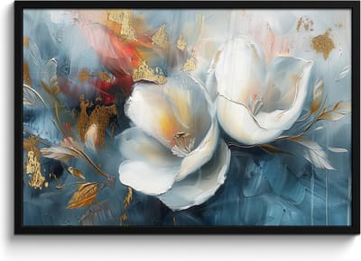 Poster in lijst - Fotolijst 90x60 cm - Posters - Bloemen - Wit - Goud - Kunst - Abstract - Posterlijst zwart - Decoratie - Wanddecoratie woonkamer - Muurdecoratie slaapkamer