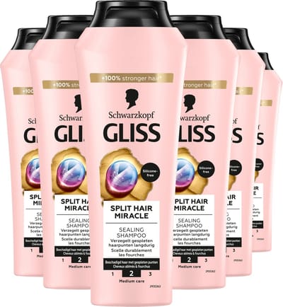 Gliss Split Hair Miracle - Haarverzorging - Shampoo - Zijdezacht en Glans - Verzegelt Gespleten Haarpunten - Beschadigd Haar - Voordeelverpakking - 6x 250 ml