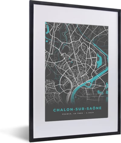 Fotolijst incl. Poster - Chalon-sur-Saône - Frankrijk - Stadskaart - Kaart - Plattegrond - 30x40 cm - Posterlijst