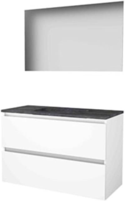 Basic-Line Ultimate 46 Badkamermeubelset - 100 x 46 cm - Greeploos - 2 Lades - Hardstenen Wastafel - Zonder Kraangat - Spiegel met Indirecte LED Verlichting - Ice White