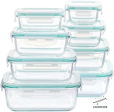 Lexorion Glazen Vershoudbakjes Set 8-delig – Diverse Maten – Luchtdicht – BPA-vrij – Geschikt voor Oven, Magnetron & Vriezer – Groen